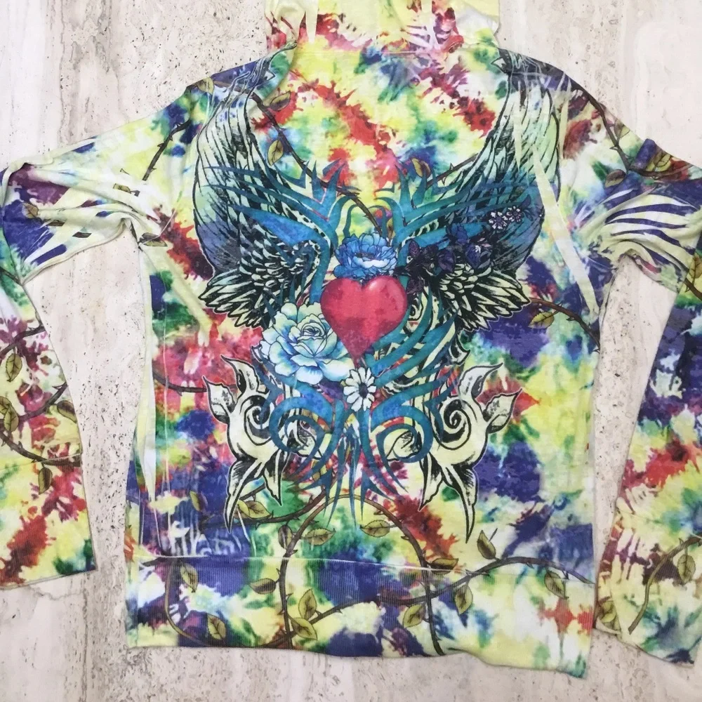 Vintage Zip-Up Multi-Color Rhinestone Hoodie Sweatshirt - Picture 6 of 7